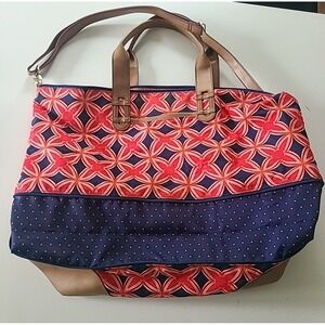 Large Stella&Dot Tote Shoulder Bag Geometric Leather Bottom‎ 20x14x8 Gently Used